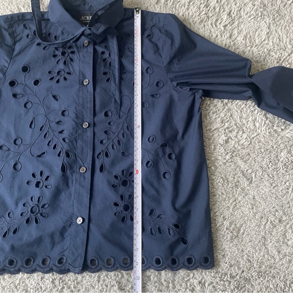 J Crew Collection Top Navy Blue Eyelet Button Blouse Cotton Poplin Shirt Sz M - Picture 12 of 14